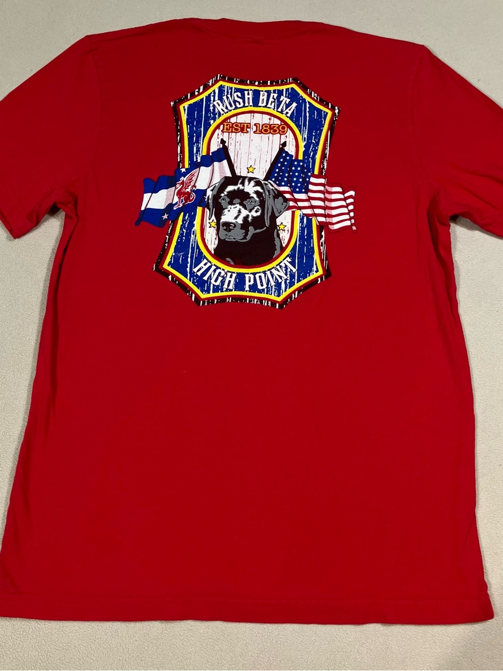 Beta Theta Pi Fraternity Rush T-Shirt High Point University Red Graphic Tee Dog